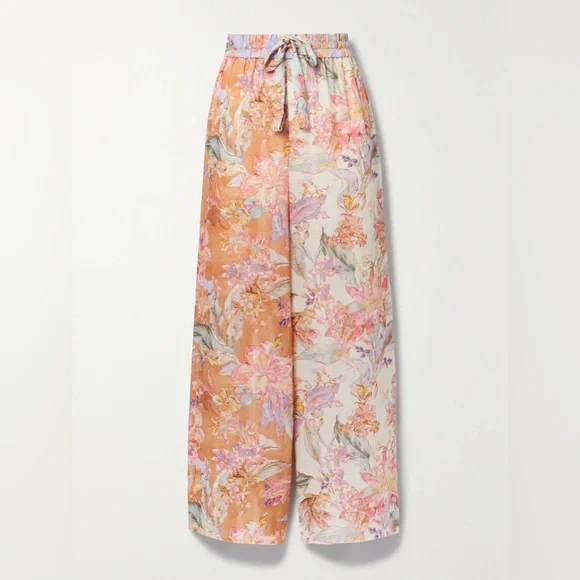 ZIMMERMANN Cira Printed Linen Straight Pants In Multicolore - Picture 1 of 6